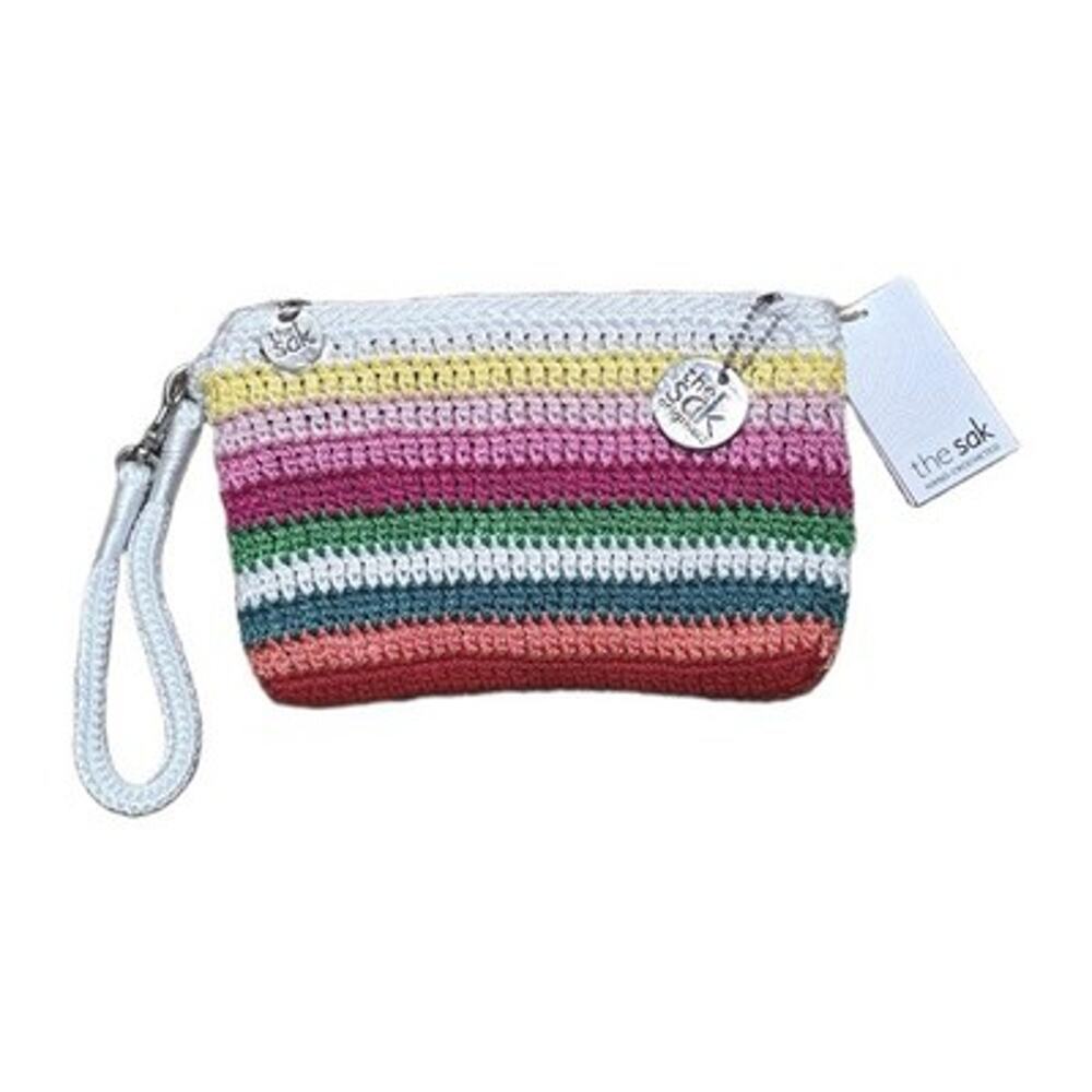 The Sak Crochet Craze Wristlet Clutch Multicolor Stripe Beach Coastal Boho NEW